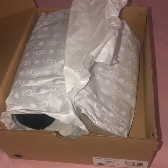 Ugg black fluff fur slides size 5 women brand new with box