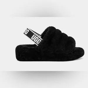 Ugg black fluff fur slides size 5 women brand new with box
