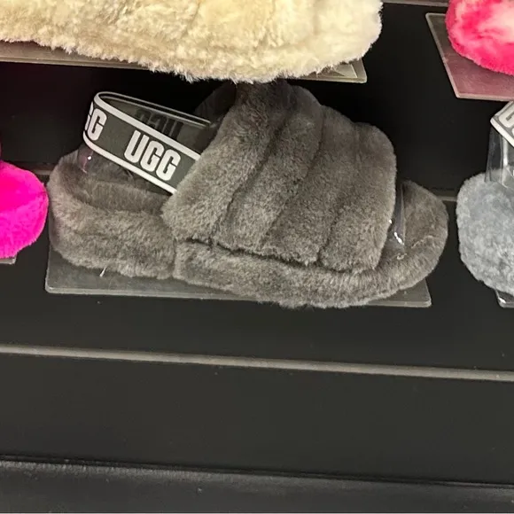 UGG Kids Fluff Yeah Slides- Charcoal Grey