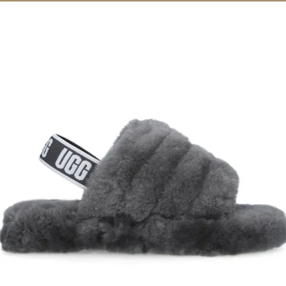 UGG Kids Fluff Yeah Slides- Charcoal Grey