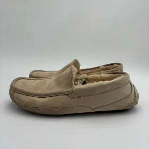UGG Men’s 9 Cream Tan Leather Slip On Ascot Shearling Lined Slippers