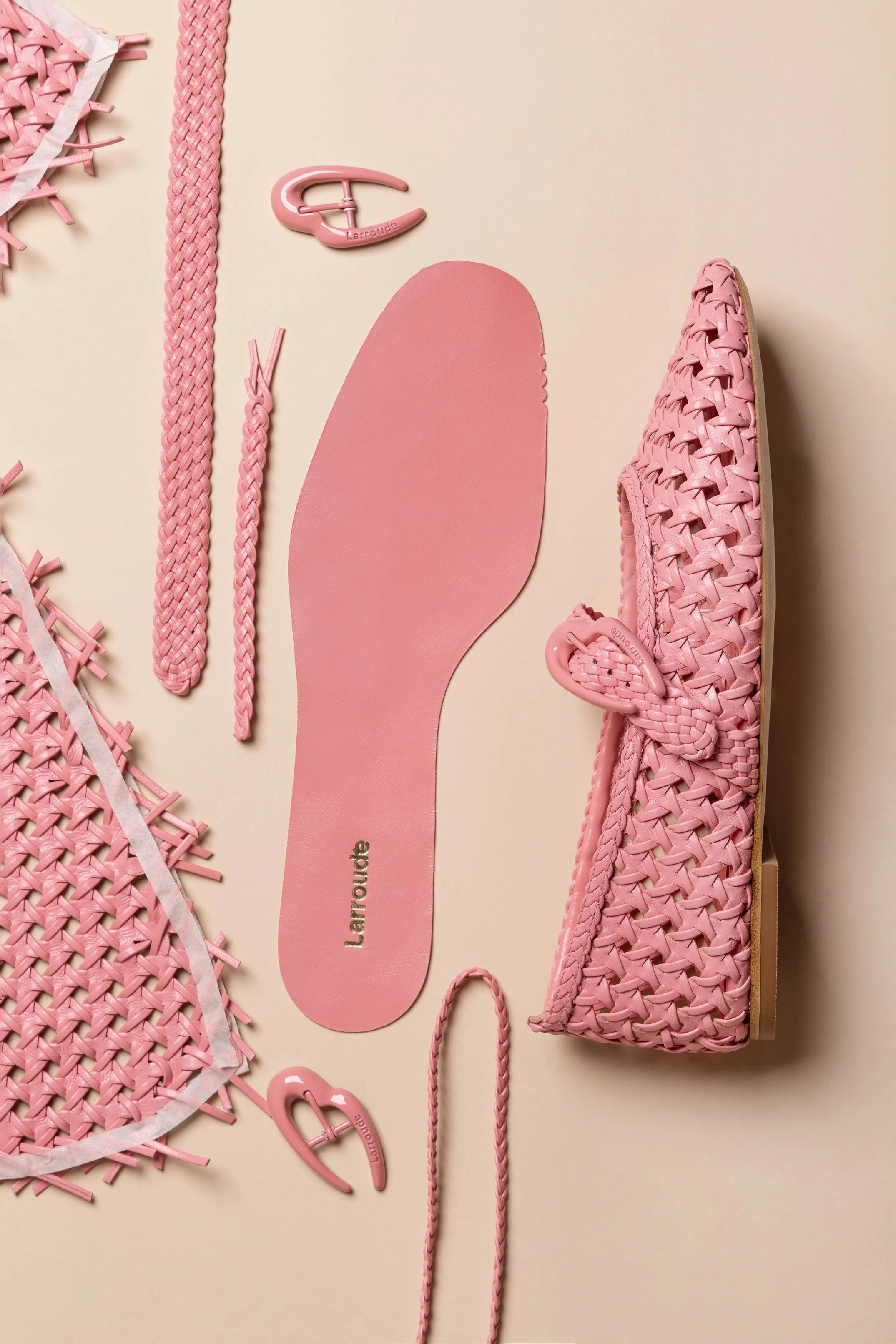 Verona Macrame Ballet Flat In Sorbet Pink Leather