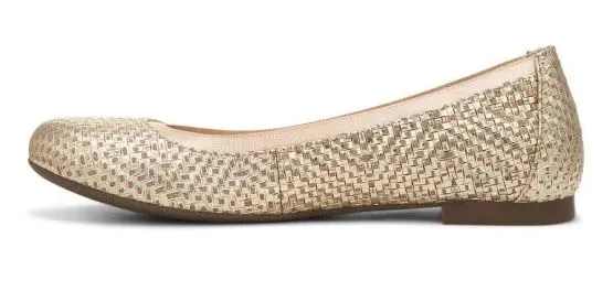Vionic Gold Leather Anita Flat Womens Ballet Flats