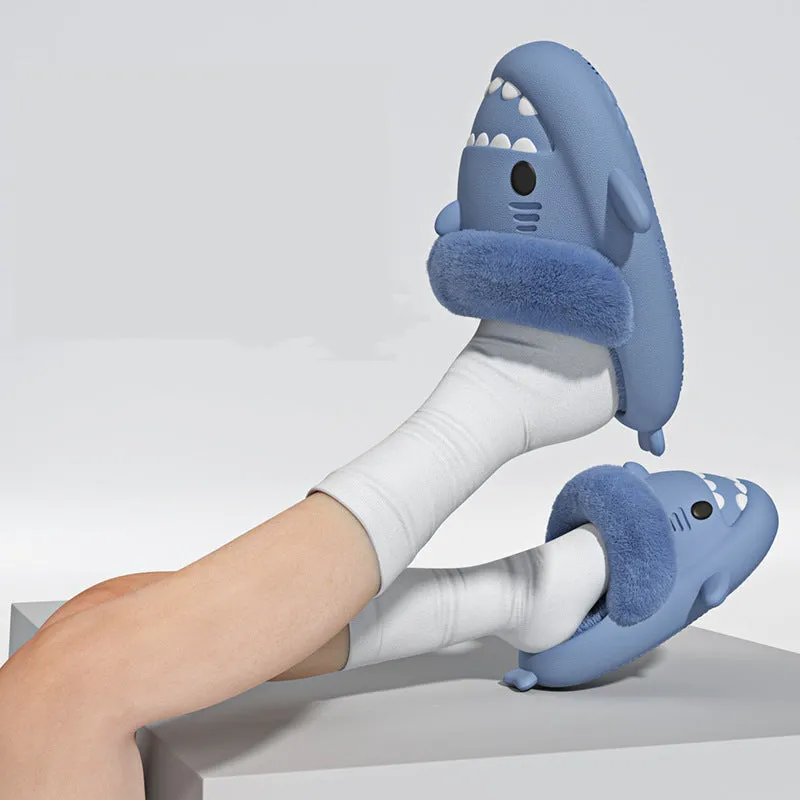 Winter Shark Slippers Detachable Warm Fuzzy Slippers, Bedroom House Shoes for Women