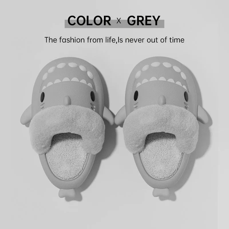Winter Shark Slippers Detachable Warm Fuzzy Slippers, Bedroom House Shoes for Women
