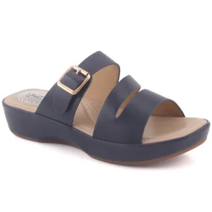 Women "DAHLIA" Open Toe Wedge Tri-Strap Buckled Comfort Slippers