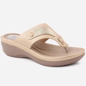 Women "EMERY" Round Metallic Stud Adorned Thong Comfort Wedge Slippers