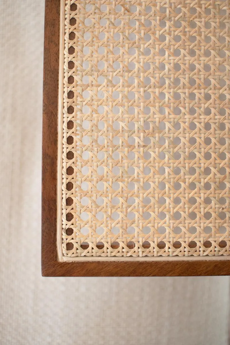 Wood Side Table with Woven Cane Detail