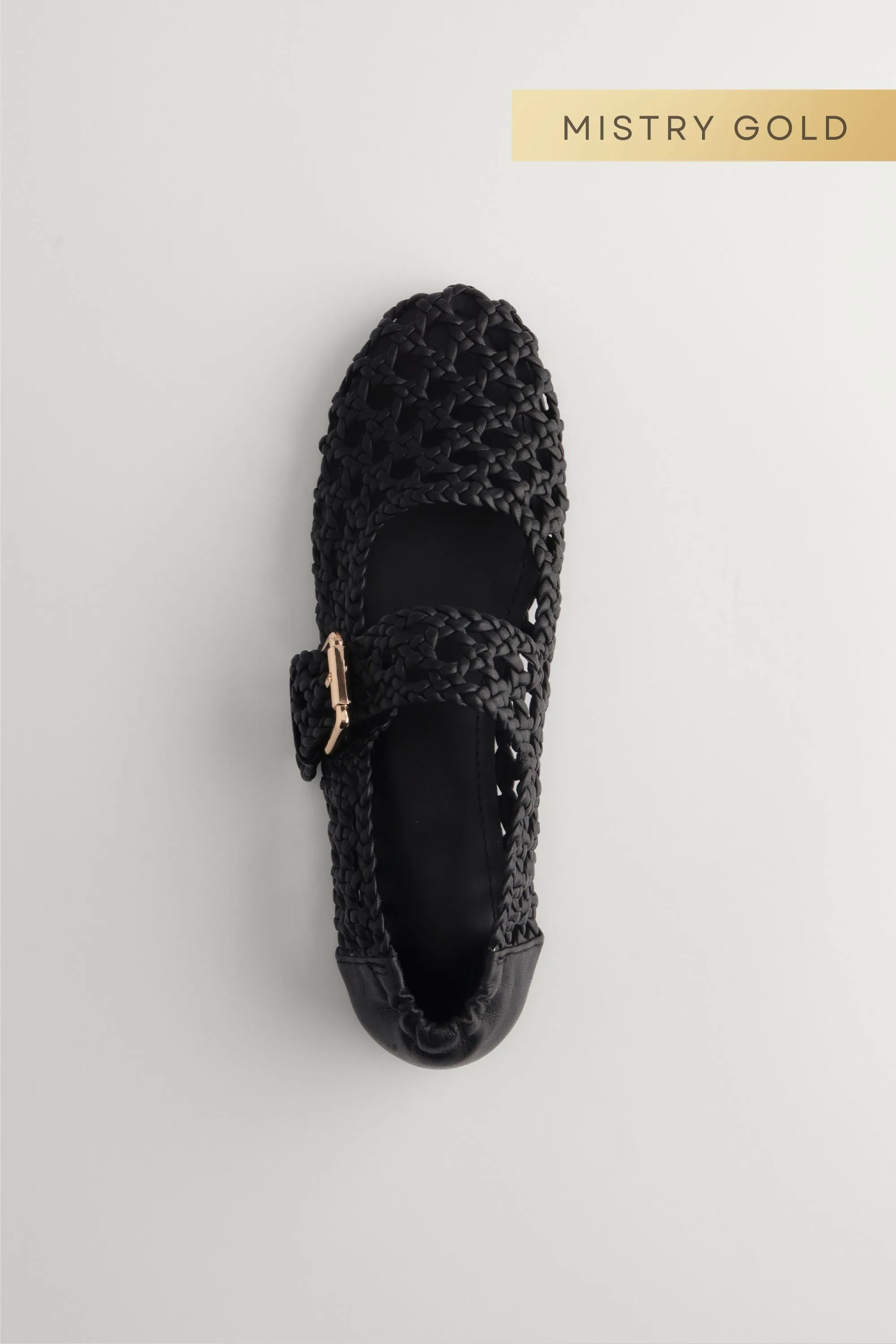 Woven Buckled Flats in Black