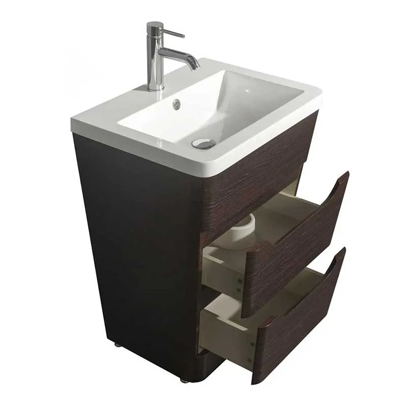 Wyndham Collection Caprice 24 inch Pedestal Bathroom Vanity in Espresso, Acrylic-Resin Countertop, Integrated Sink, and 24 inch Mirror
