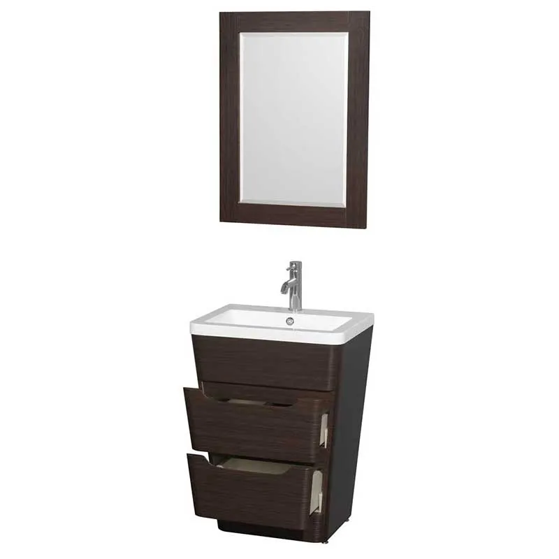 Wyndham Collection Caprice 24 inch Pedestal Bathroom Vanity in Espresso, Acrylic-Resin Countertop, Integrated Sink, and 24 inch Mirror
