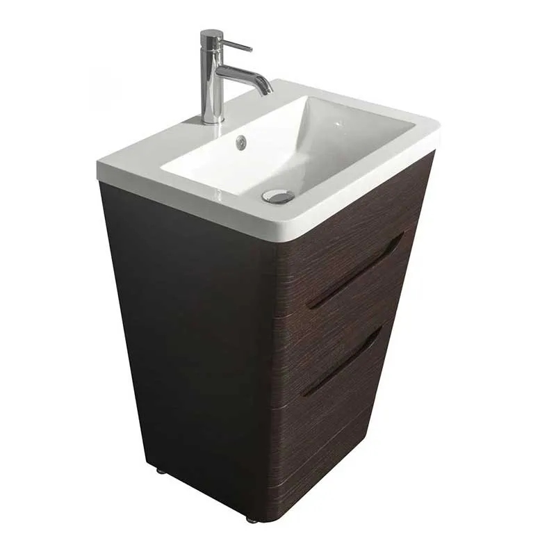 Wyndham Collection Caprice 24 inch Pedestal Bathroom Vanity in Espresso, Acrylic-Resin Countertop, Integrated Sink, and 24 inch Mirror