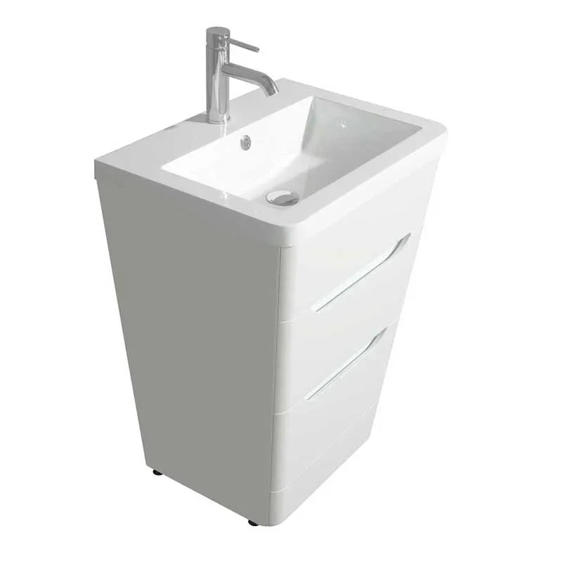 Wyndham Collection Caprice 24 inch Pedestal Bathroom Vanity in Glossy White, Acrylic-Resin Countertop, Integrated Sink, and 24 inch Mirror