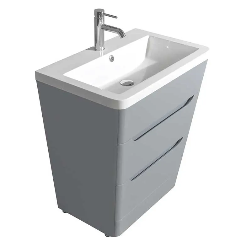 Wyndham Collection Caprice 30 inch Pedestal Bathroom Vanity in Gray, Acrylic-Resin Countertop, Integrated Sink, and 24 inch Mirror