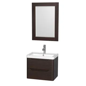 Wyndham Collection Murano 24 inch Single Bathroom Vanity in Espresso, Acrylic-Resin Countertop, Integrated Sink, and 24 inch Mirror