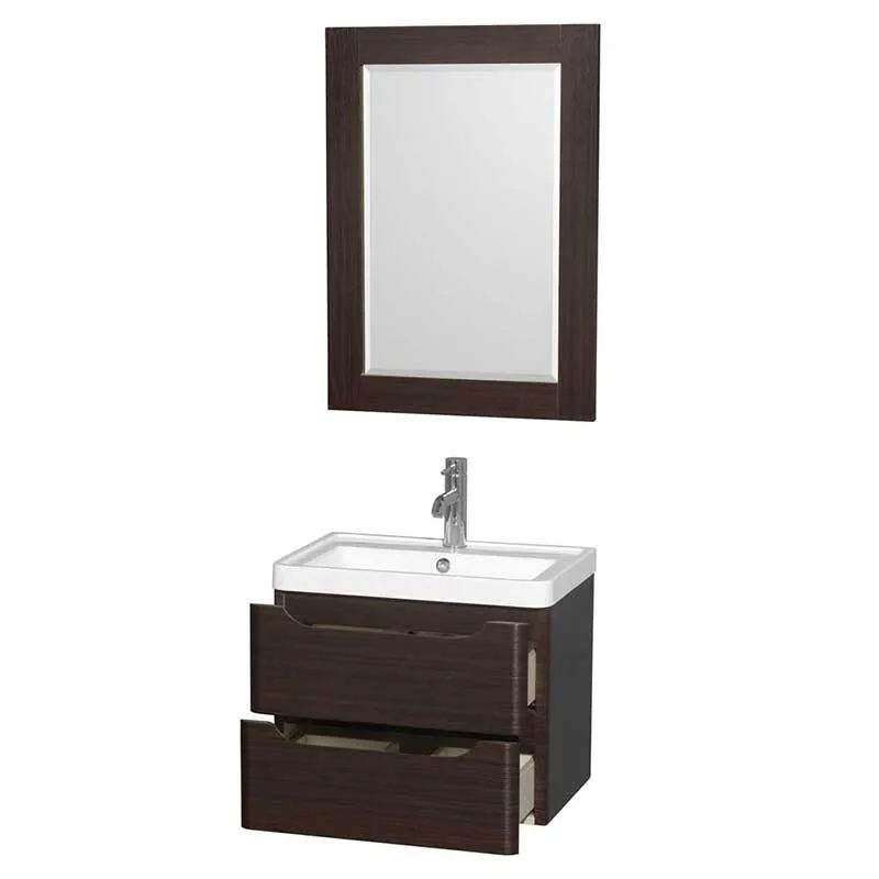 Wyndham Collection Murano 24 inch Single Bathroom Vanity in Espresso, Acrylic-Resin Countertop, Integrated Sink, and 24 inch Mirror