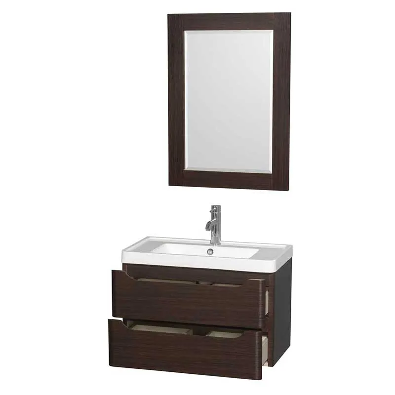 Wyndham Collection Murano 30 inch Single Bathroom Vanity in Espresso, Acrylic-Resin Countertop, Integrated Sink, and 24 inch Mirror