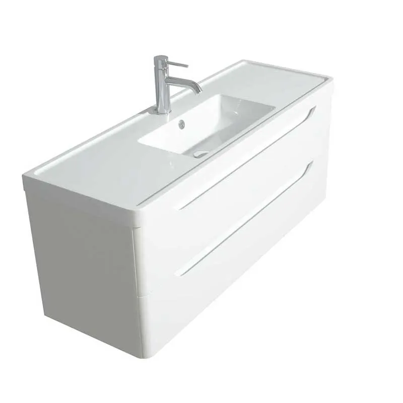 Wyndham Collection Murano 48 inch Single Bathroom Vanity in Glossy White, Acrylic-Resin Countertop, Integrated Sink, and 46 inch Mirror