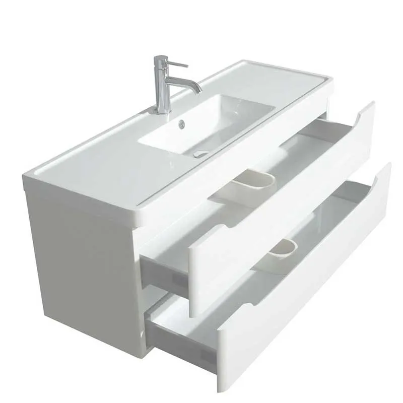 Wyndham Collection Murano 48 inch Single Bathroom Vanity in Glossy White, Acrylic-Resin Countertop, Integrated Sink, and 46 inch Mirror