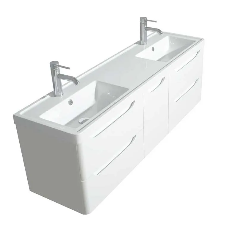 Wyndham Collection Murano 60 inch Double Bathroom Vanity in Glossy White, Acrylic-Resin Countertop, Integrated Sinks, and 24 inch Mirrors