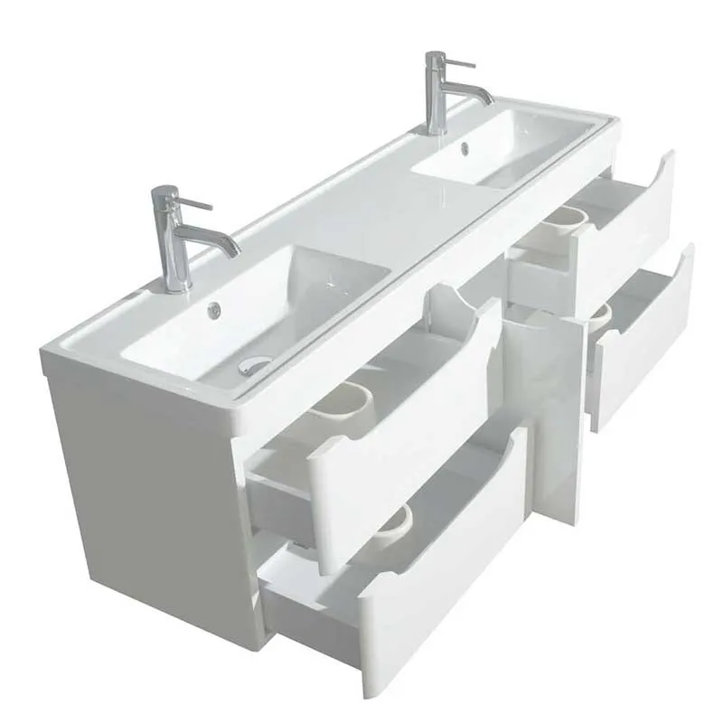 Wyndham Collection Murano 60 inch Double Bathroom Vanity in Glossy White, Acrylic-Resin Countertop, Integrated Sinks, and 24 inch Mirrors
