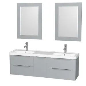 Wyndham Collection Murano 60 inch Double Bathroom Vanity in Gray, Acrylic-Resin Countertop, Integrated Sinks, and 24 inch Mirrors