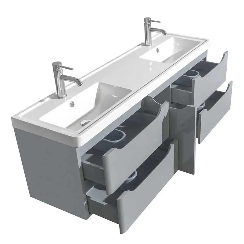 Wyndham Collection Murano 60 inch Double Bathroom Vanity in Gray, Acrylic-Resin Countertop, Integrated Sinks, and 24 inch Mirrors