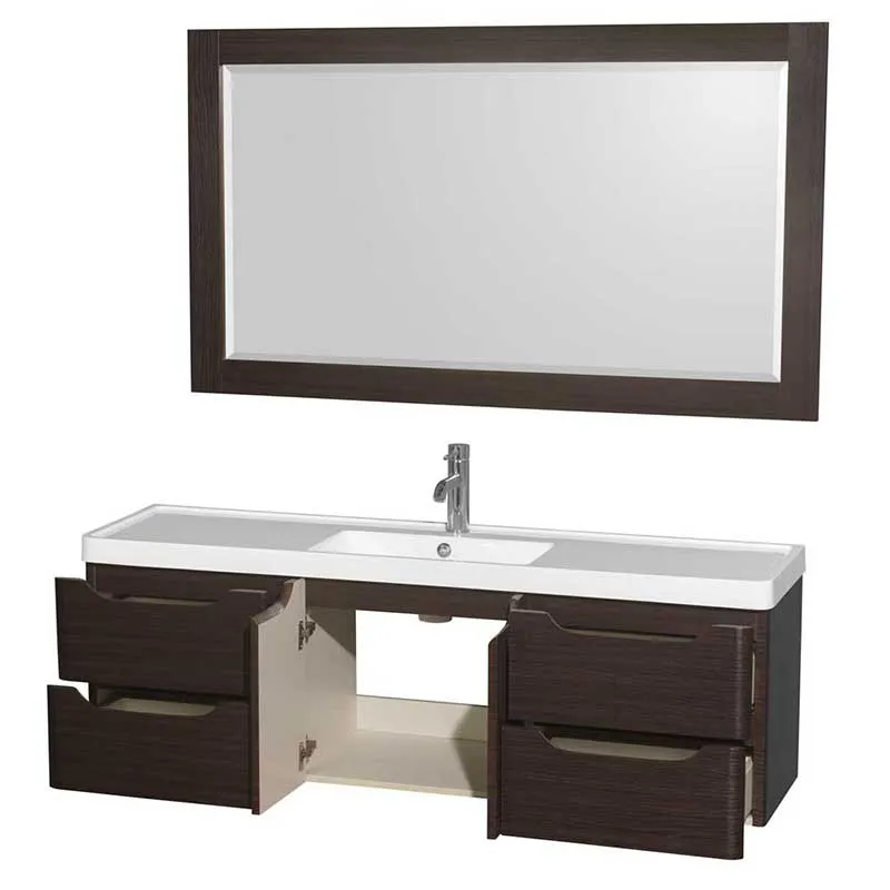 Wyndham Collection Murano 60 inch Single Bathroom Vanity in Espresso, Acrylic-Resin Countertop, Integrated Sink, and 58 inch Mirror