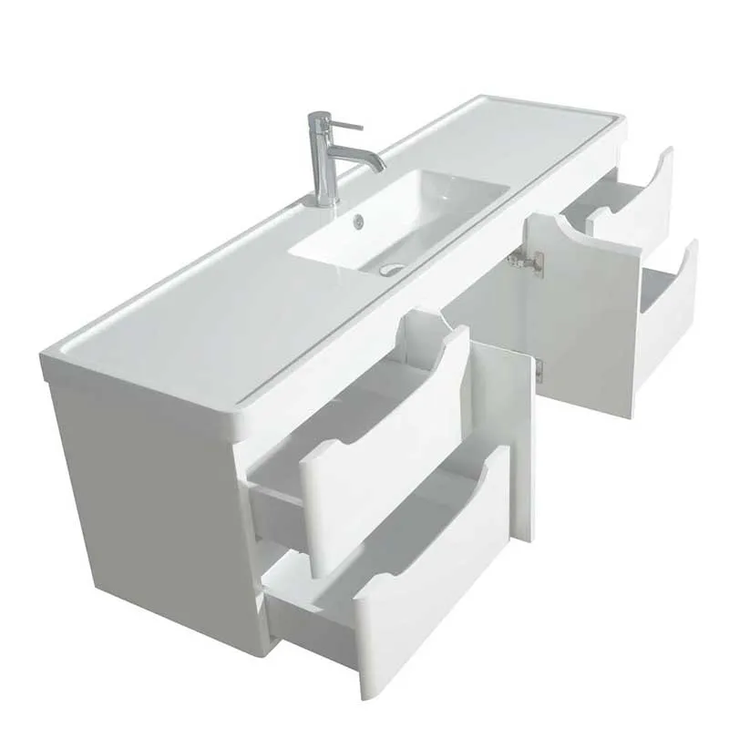 Wyndham Collection Murano 60 inch Single Bathroom Vanity in Glossy White, Acrylic-Resin Countertop, Integrated Sink, and 58 inch Mirror