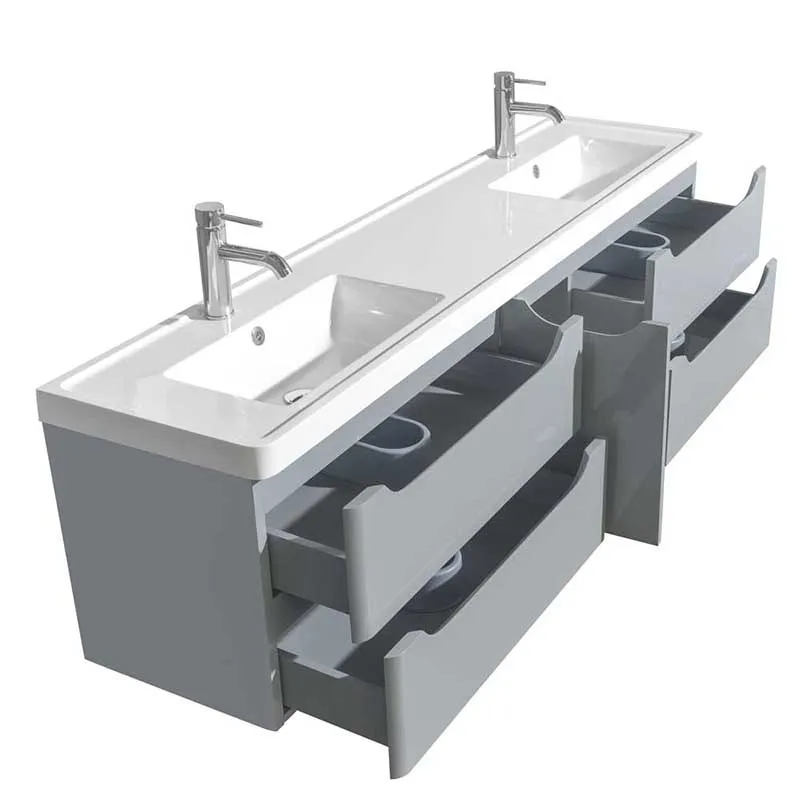 Wyndham Collection Murano 72 inch Double Bathroom Vanity in Gray, Acrylic-Resin Countertop, Integrated Sinks, and 24 inch Mirrors