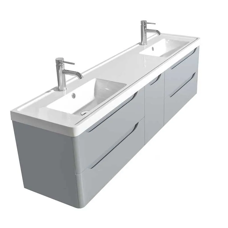 Wyndham Collection Murano 72 inch Double Bathroom Vanity in Gray, Acrylic-Resin Countertop, Integrated Sinks, and 24 inch Mirrors