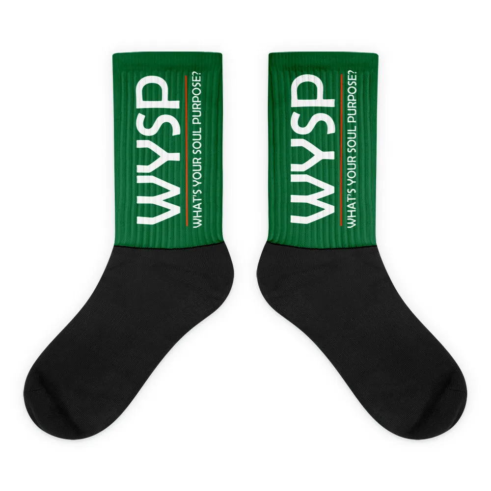 WYSP - What's Your Soul Purpose? - Bold - White - Green & Black Foot Sublimated Socks